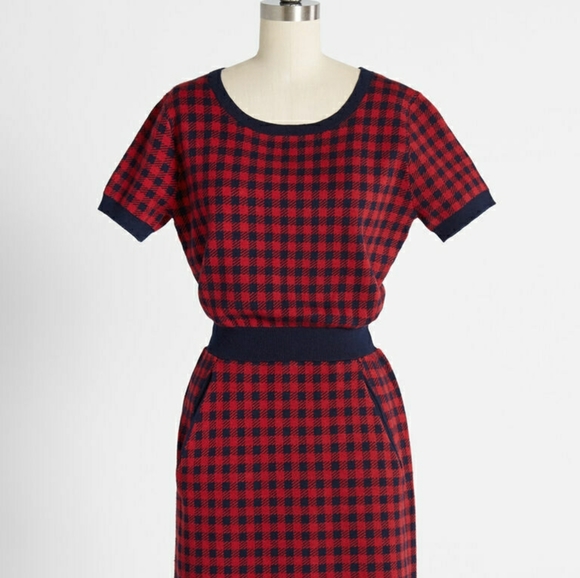 Modcloth red & blue gingham dress - Picture 2 of 16